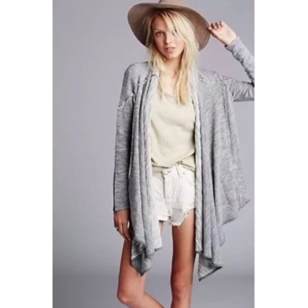 Free People In The Loop Waterfall Cardigan Oversize tweed Knit Beaige Size S - Picture 10 of 10